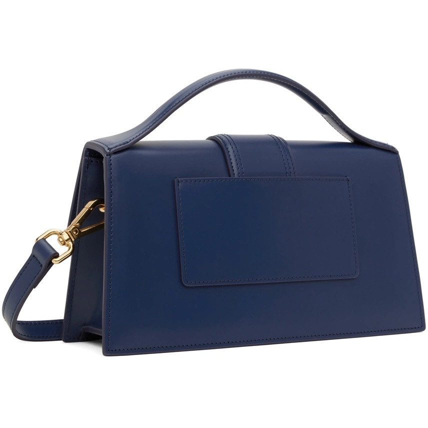 NWT Jacquemus Navy Le Grand Bambino Leather Crossbody Bag Blue Gold Logo