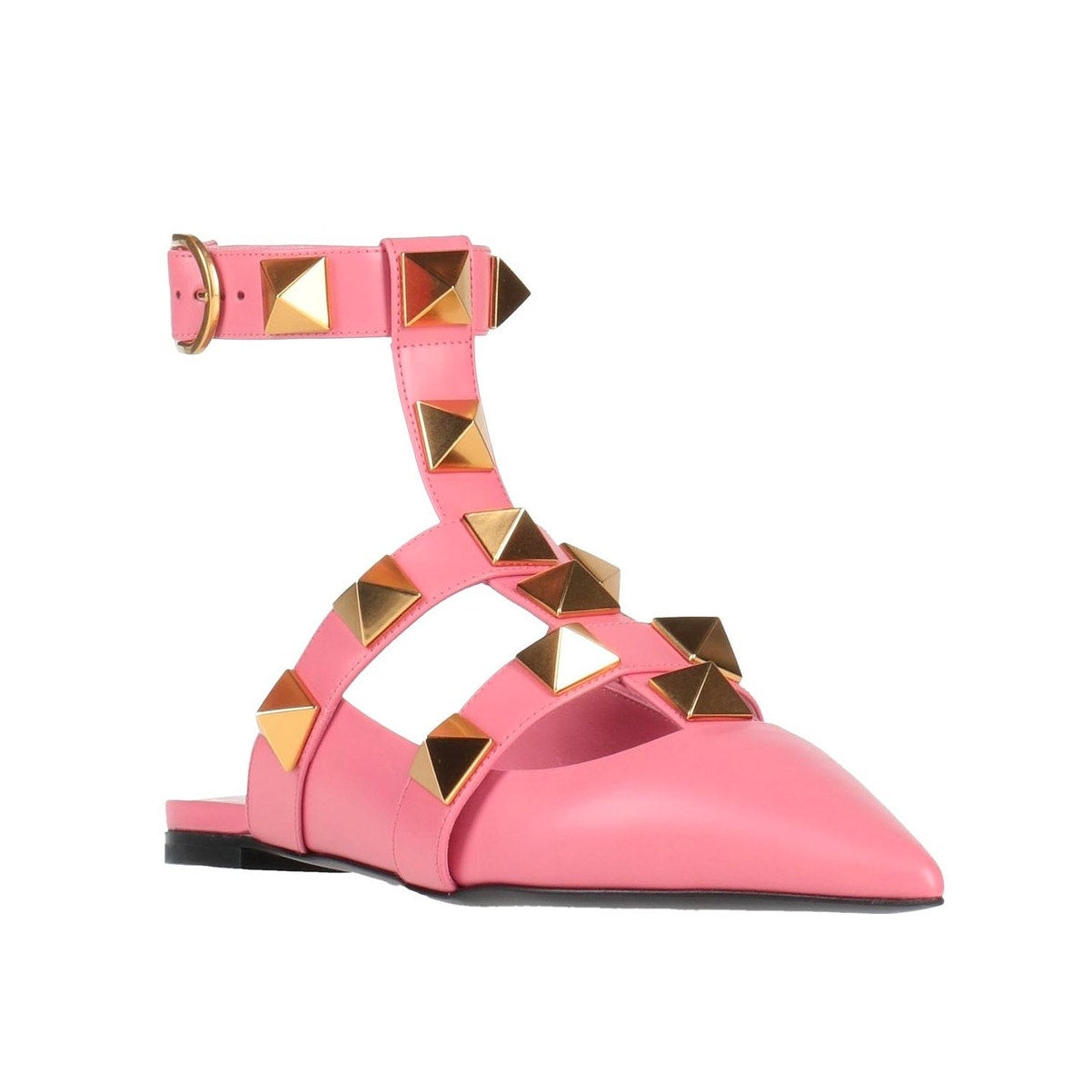 Valentino Garavani Pink Roman Stud Ballerina Flat Ankle Strap 37