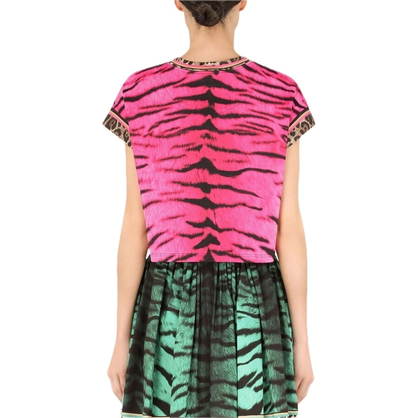 NWT Dolce & Gabbana leopard trim zebra print T-shirt Pink IT 42 M