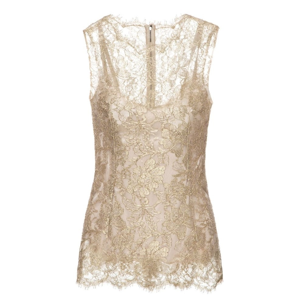 NWT Dolce & Gabbana Gold Metallic Chantilly Lace Sleeveless Tank Top Blouse IT 40 S
