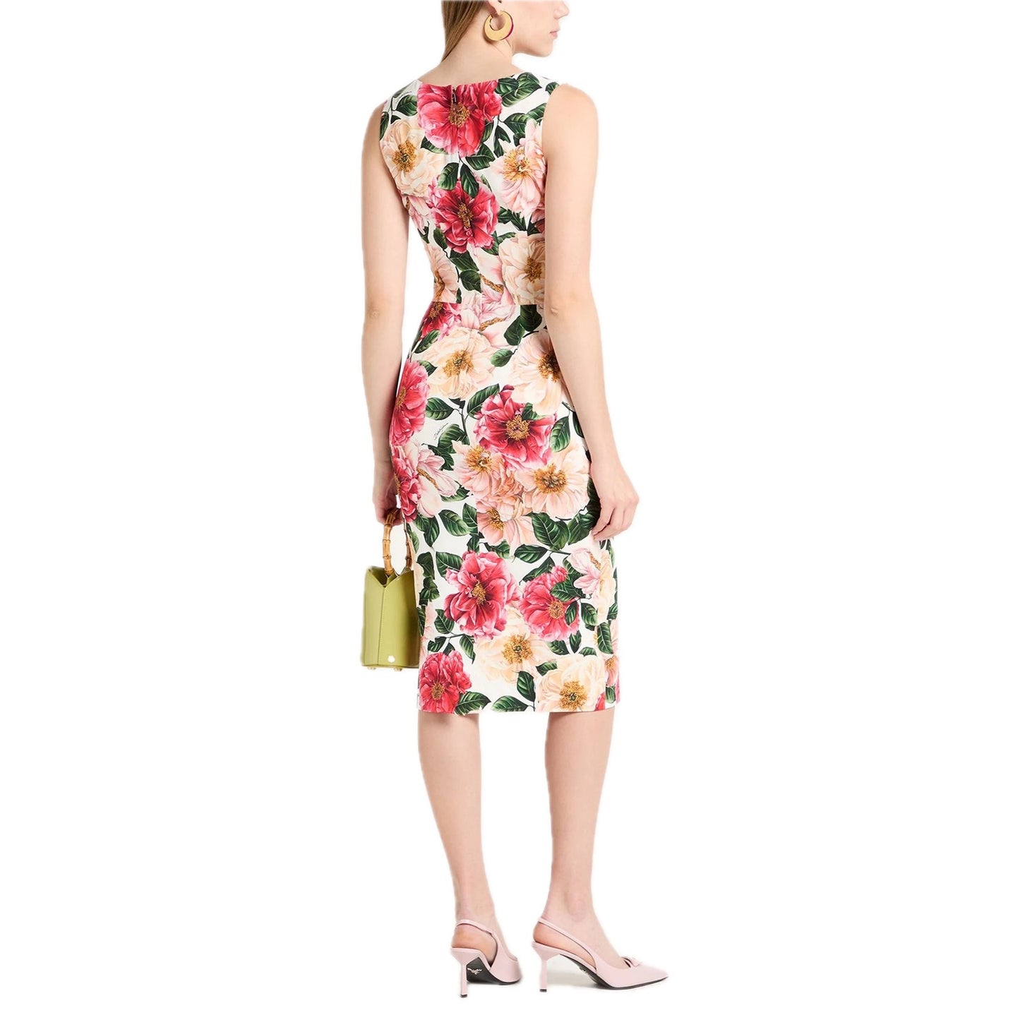 NWT Dolce & Gabbana Pink Multi Floral Midi Bodycon Dress IT 40 S
