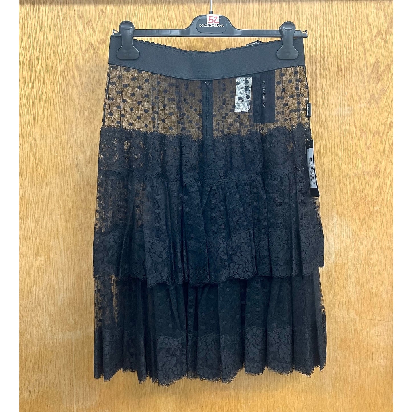 NWT Dolce & Gabbana Black Lace-trimmed Tiered Tulle Midi Skirt  IT 40 US S