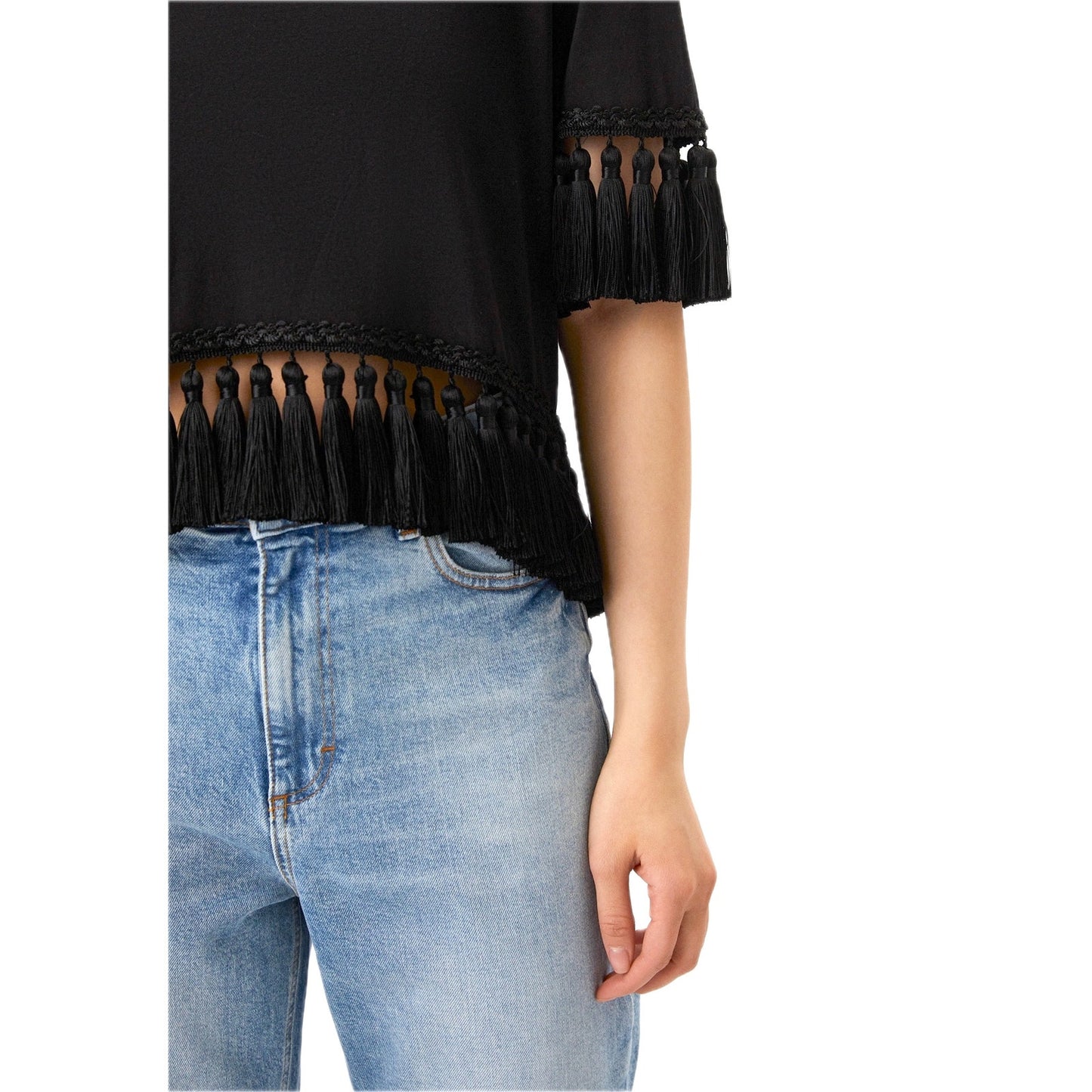 NWT Dolce & Gabbana Black Tassel Trimmings Jersey T-Shirt IT 38 XS