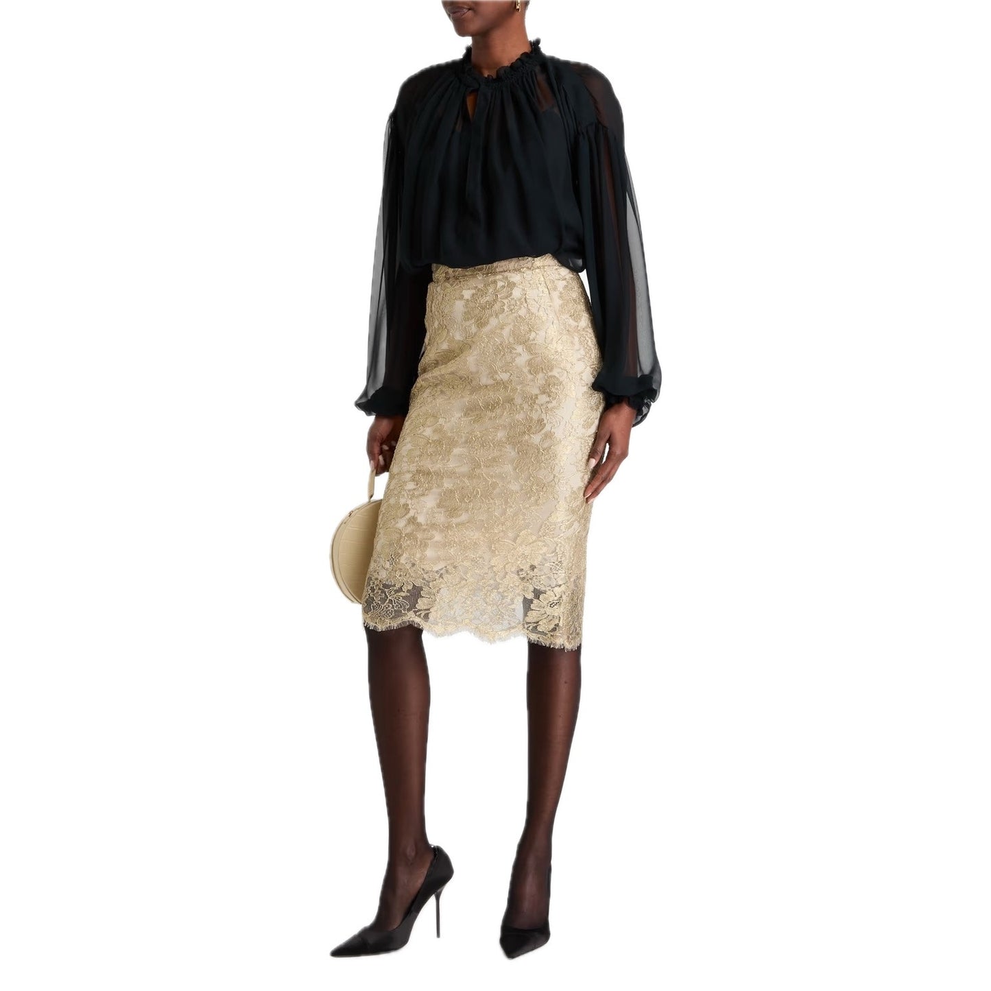 NWT Dolce & Gabbana Metallic Gold Lace Brocade Midi Skirt IT 38 US XS