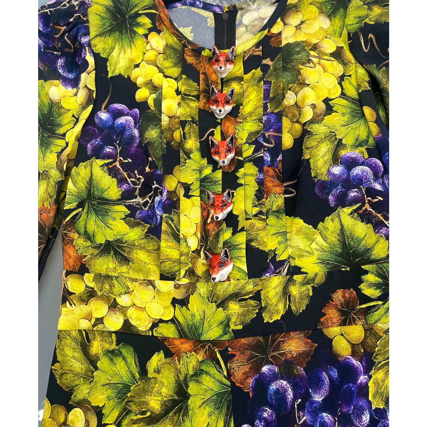 NWT Dolce & Gabbana Grape Print Embellished Dress Yellow IT 40 / S