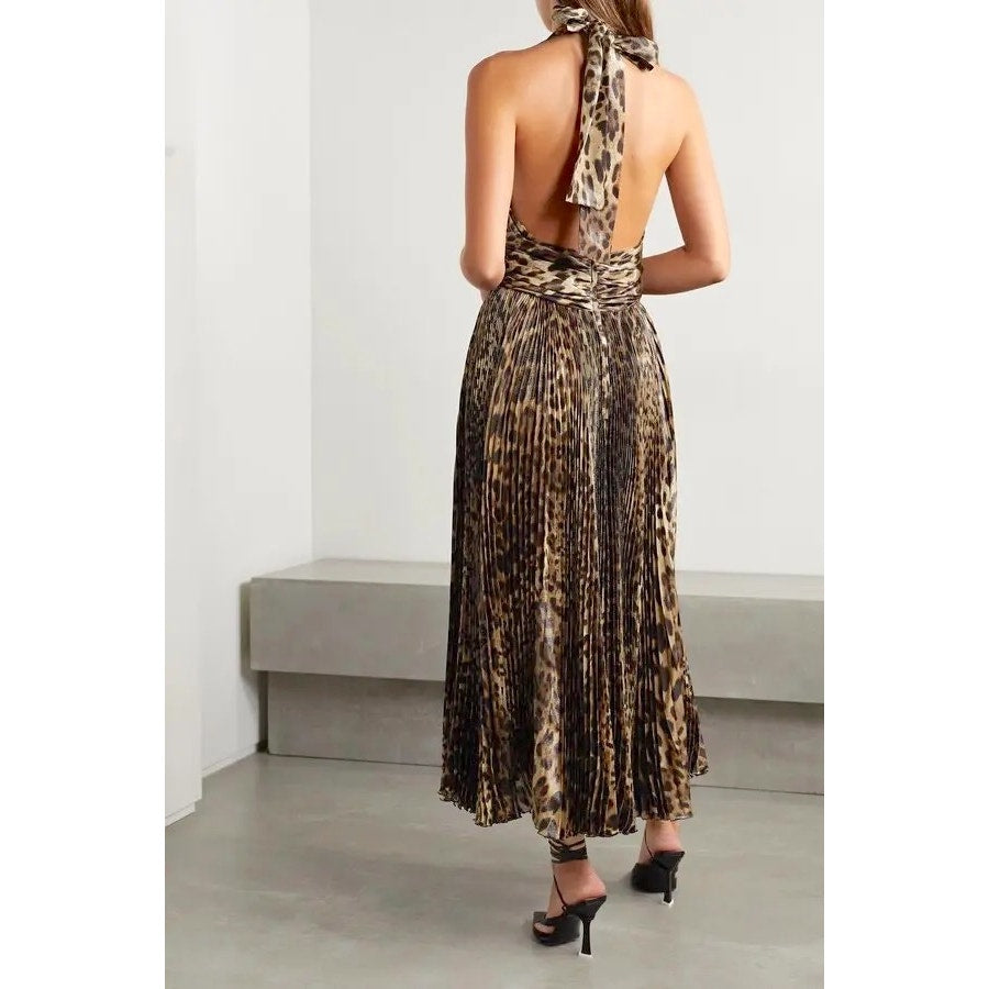 NWT Dolce & Gabbana Leopard print silk chiffon Long Maxi dress S 40