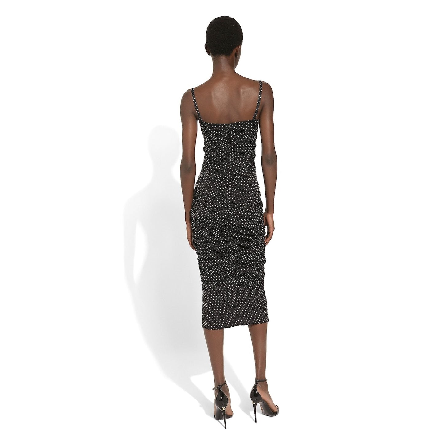 Dolce & Gabbana Black Lace-up Polka Dot Georgette Midi Dress