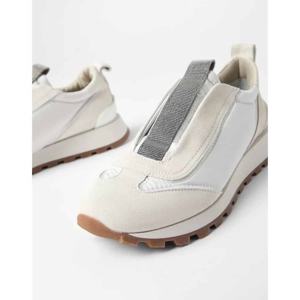 Brunello Cucinelli monili-embellished Suede Techno Fabric slip-on sneakers White