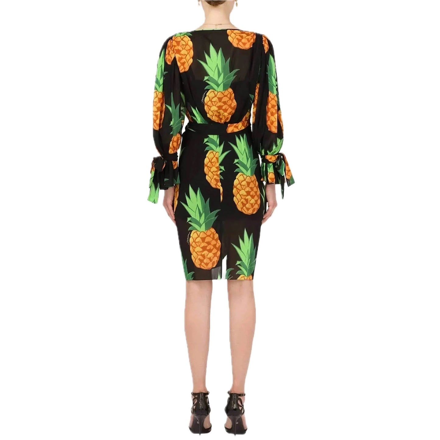 Dolce & Gabbana Runway Pineapple Wrap Silk Mini Dress Multicolor IT 40 S