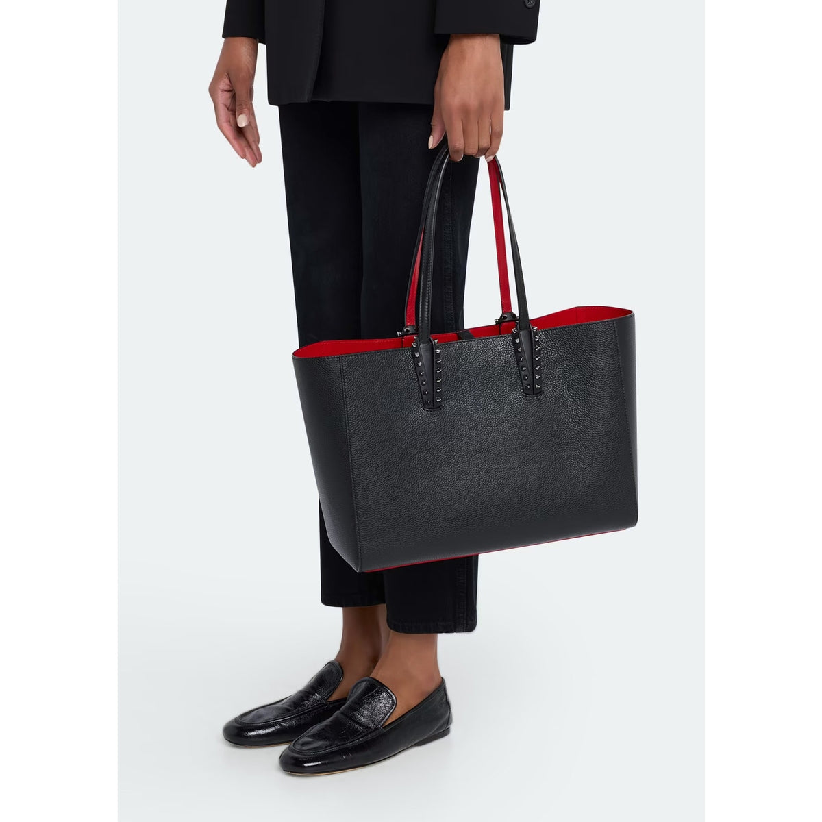 Christian Louboutin Cabata Small Calf leather spikes Tote Bag Black Red