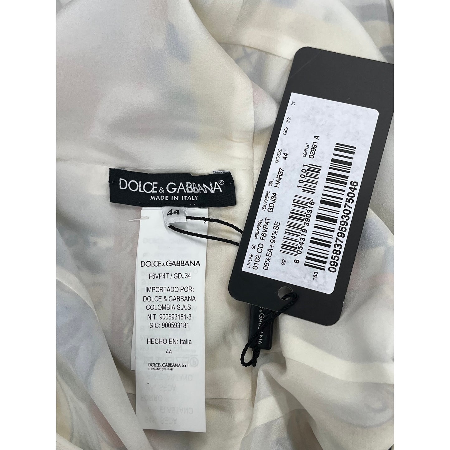 NWT Dolce & Gabbana White Yellow Majolica print Silk Charmeuse Dress IT 40 S