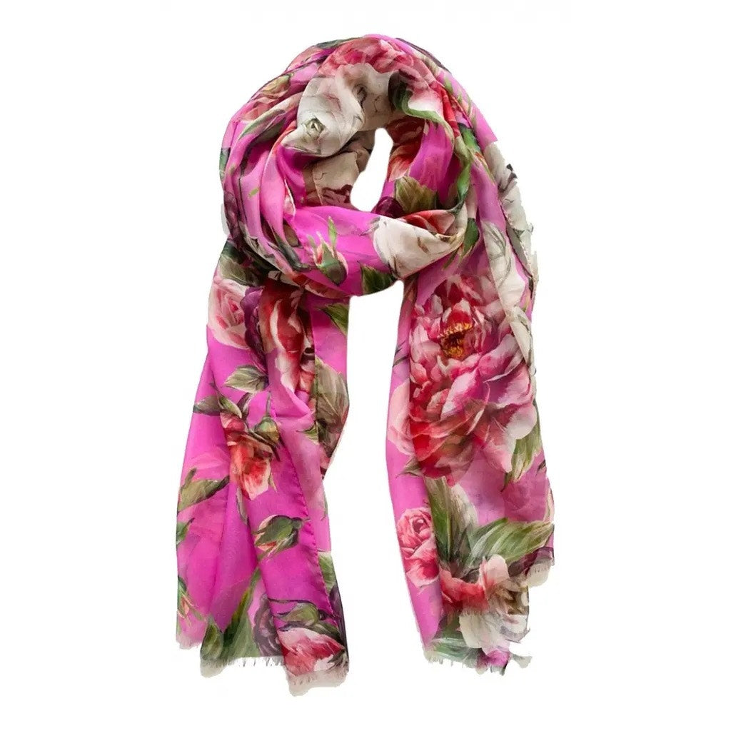 Dolce & Gabbana Floral Rose printed luxury lightweight silk scarf Pink
