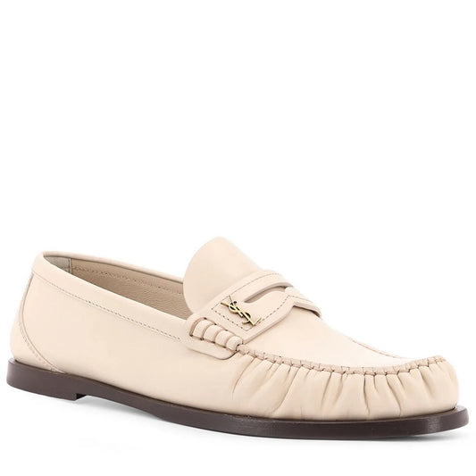 NIB Saint Laurent YSL Logo Plaque Leather Penny Loafers White