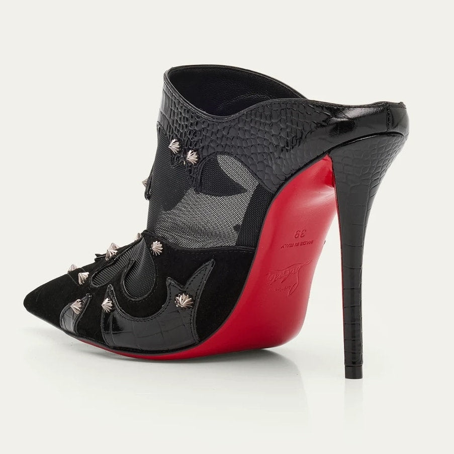 Christian Louboutin Black Mulatiag 100 Suede Mesh Mule Pumps
