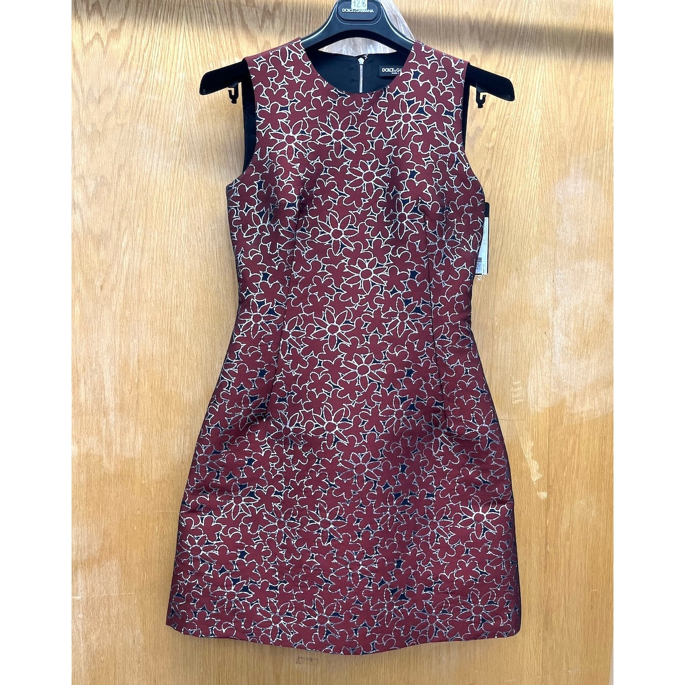 DOLCE & GABBANA Red Metallic Jacquard Sleeveless Mini Dress 40 S