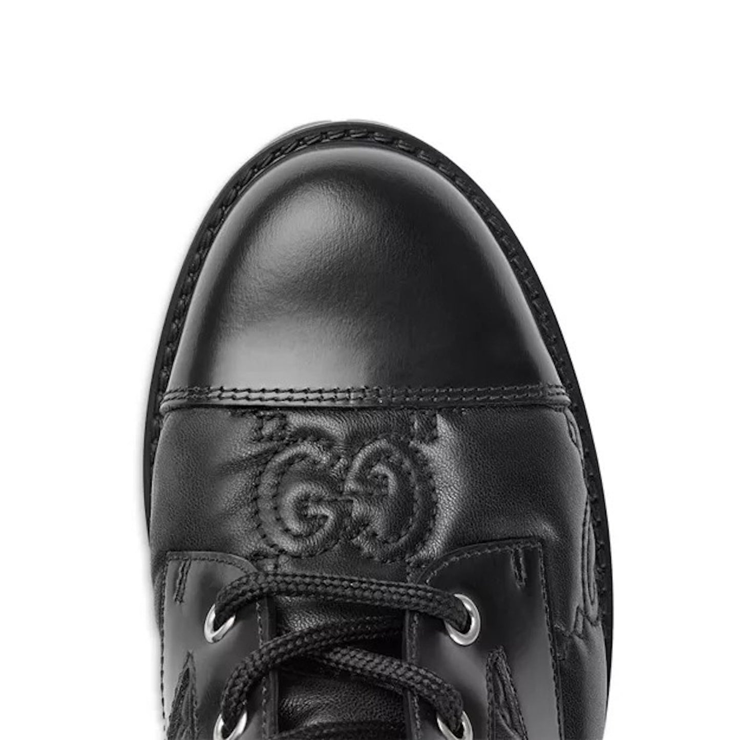 Gucci Women's GG Matelassé Leather Quilted Platform Combat Boots Black