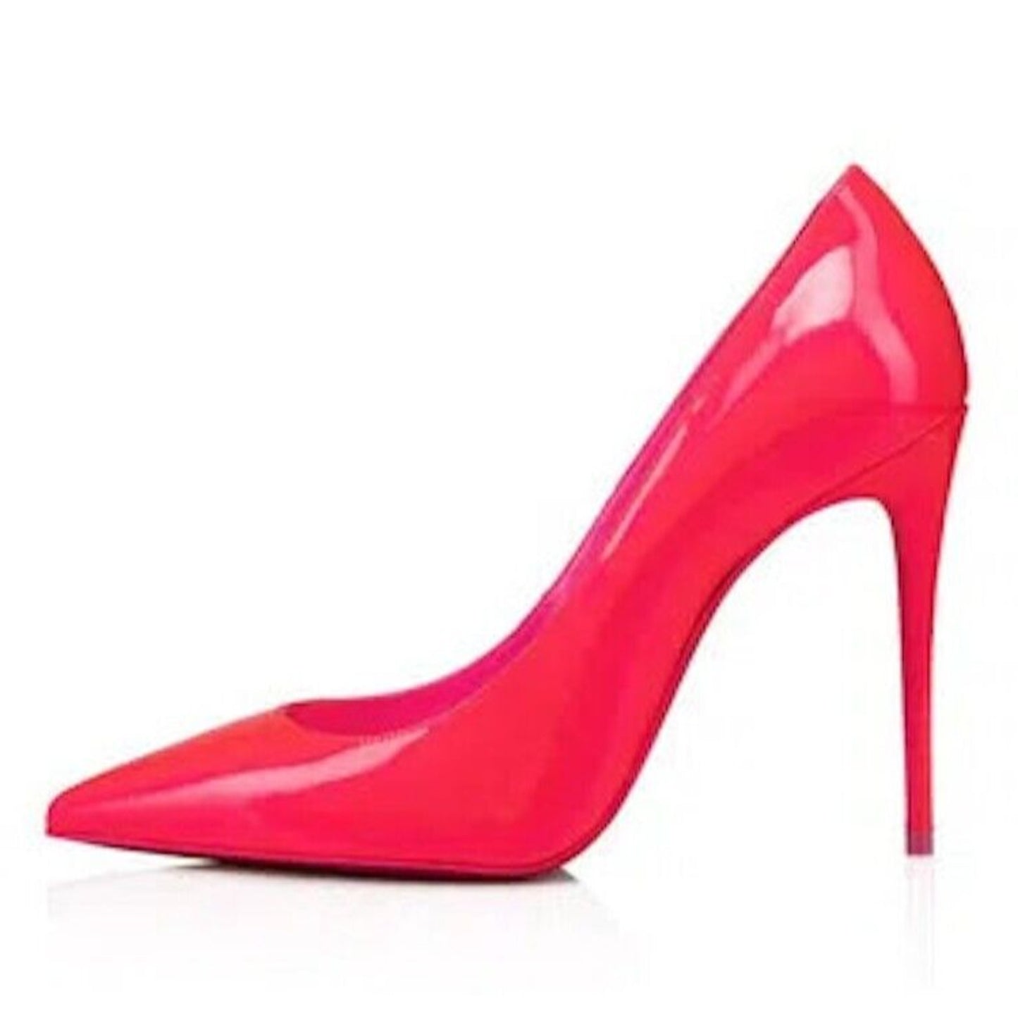 Christian Louboutin Kate 100 Pointed Toe Patent Leather Pumps Neon Pink