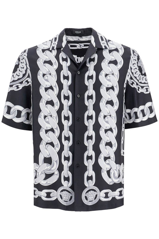 Versace Printed Silk Medusa Chains Bowling Shirt