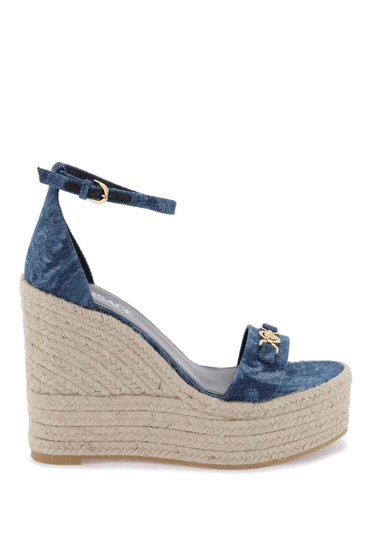 Versace Denim Barocco Wedge Sandals