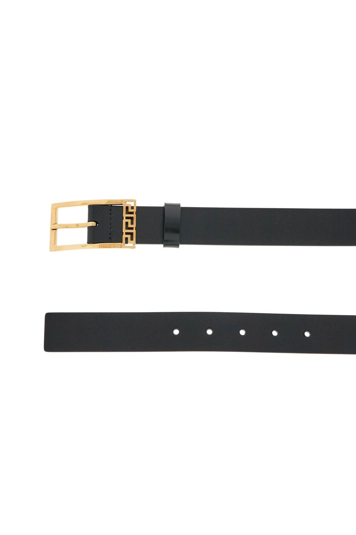 Versace Black Brushed Calfskin Belt 30 Mm With Geometric Buckle