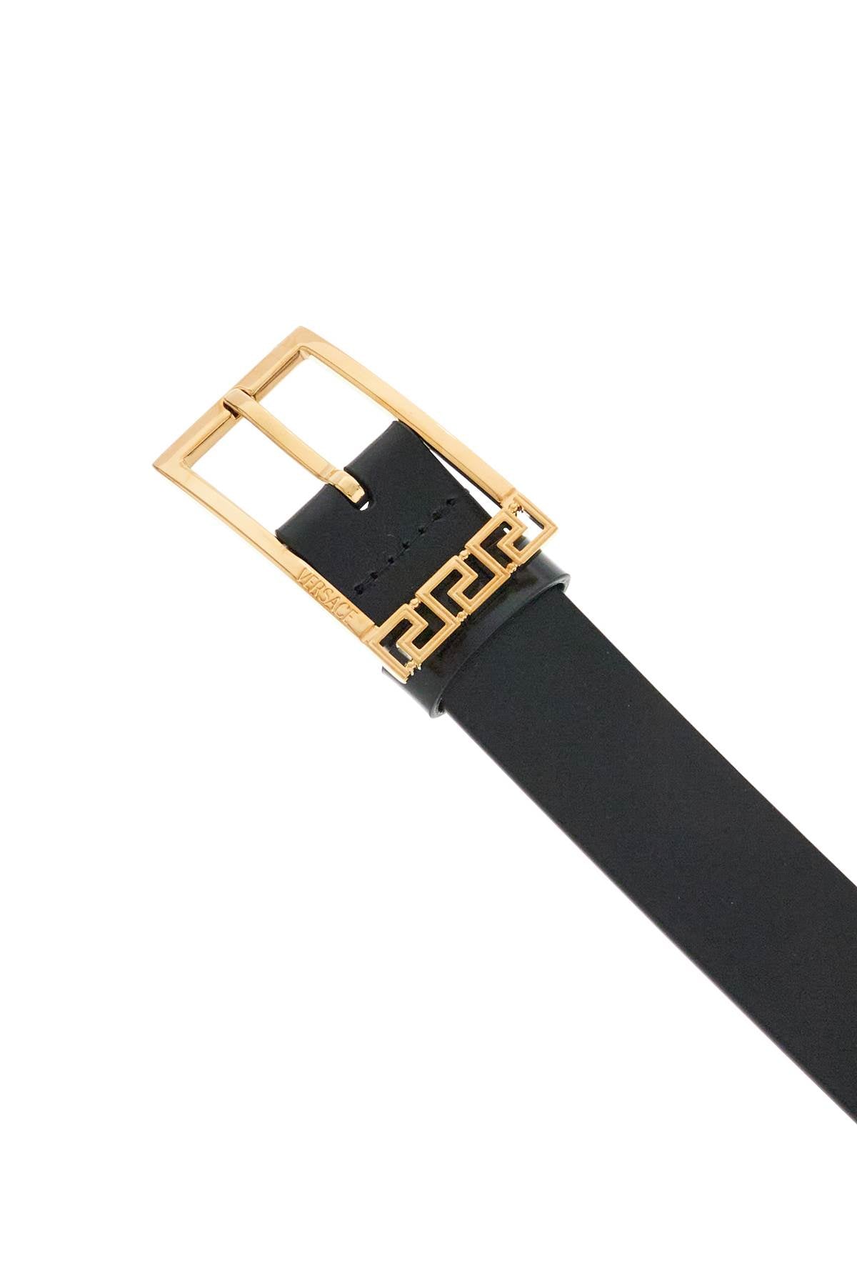 Versace Black Brushed Calfskin Belt 30 Mm With Geometric Buckle