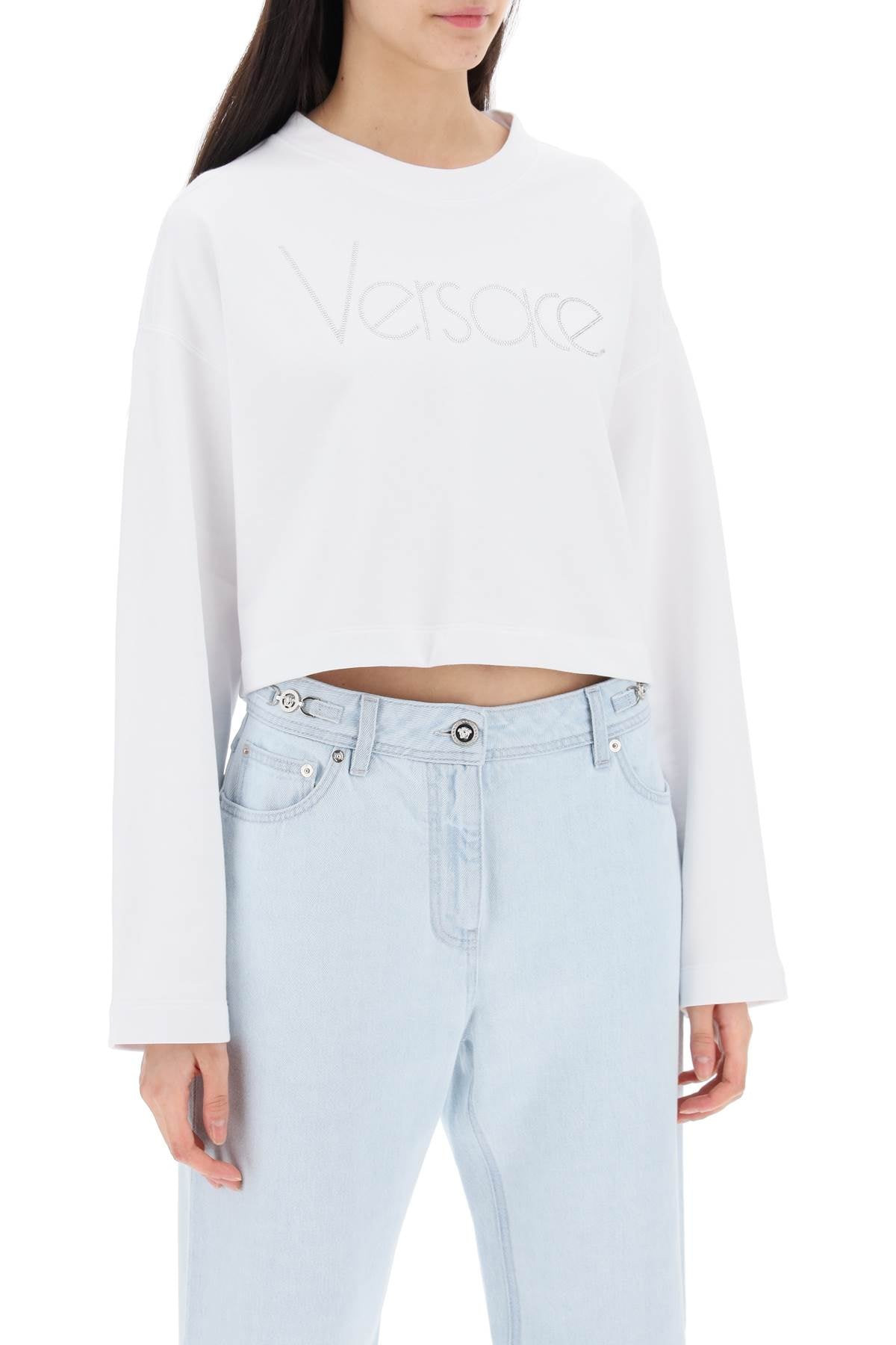 Versace Cropped Sweatshirt With Rhinestone