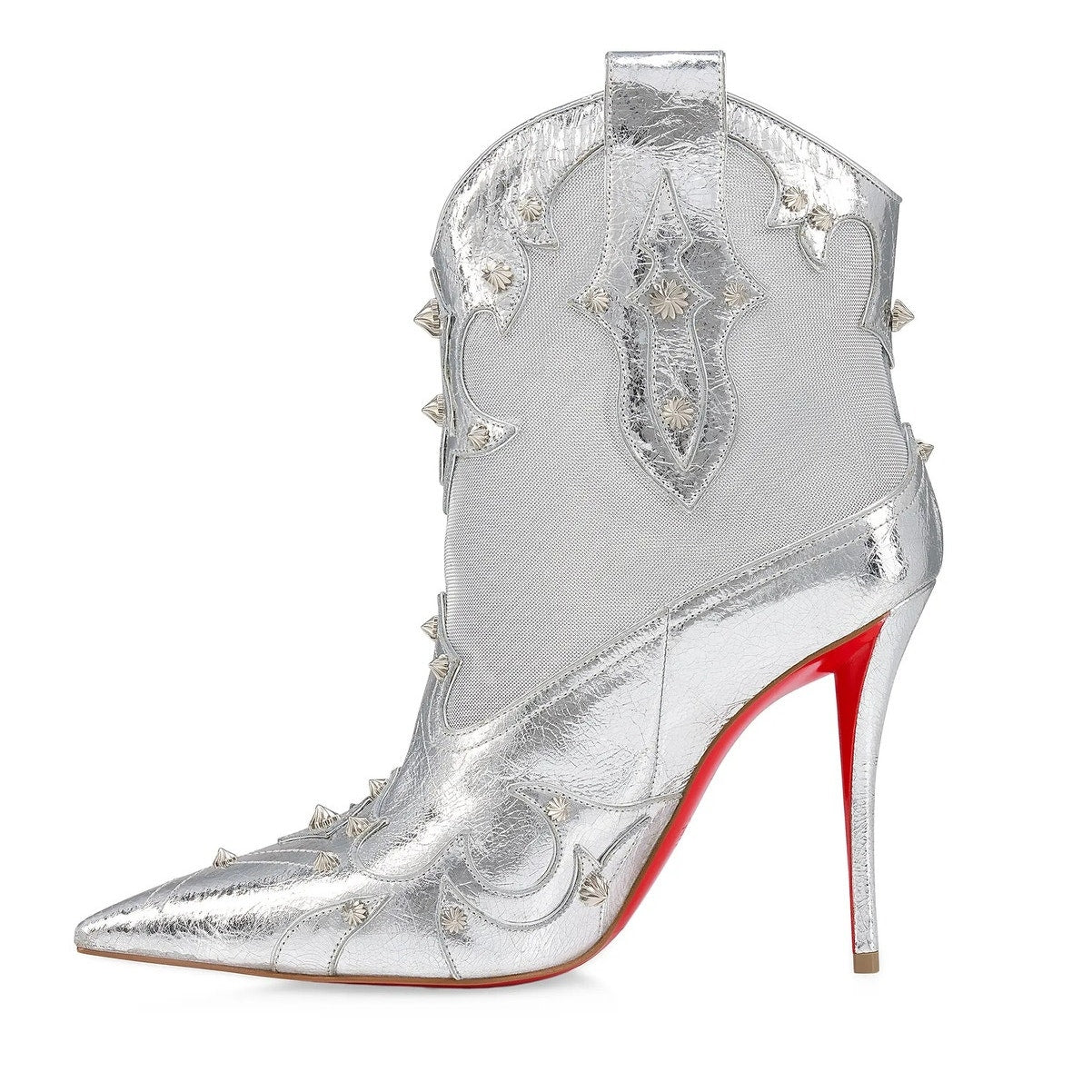 Christian Louboutin Silver bootytiag 100mm metallic leather western boots