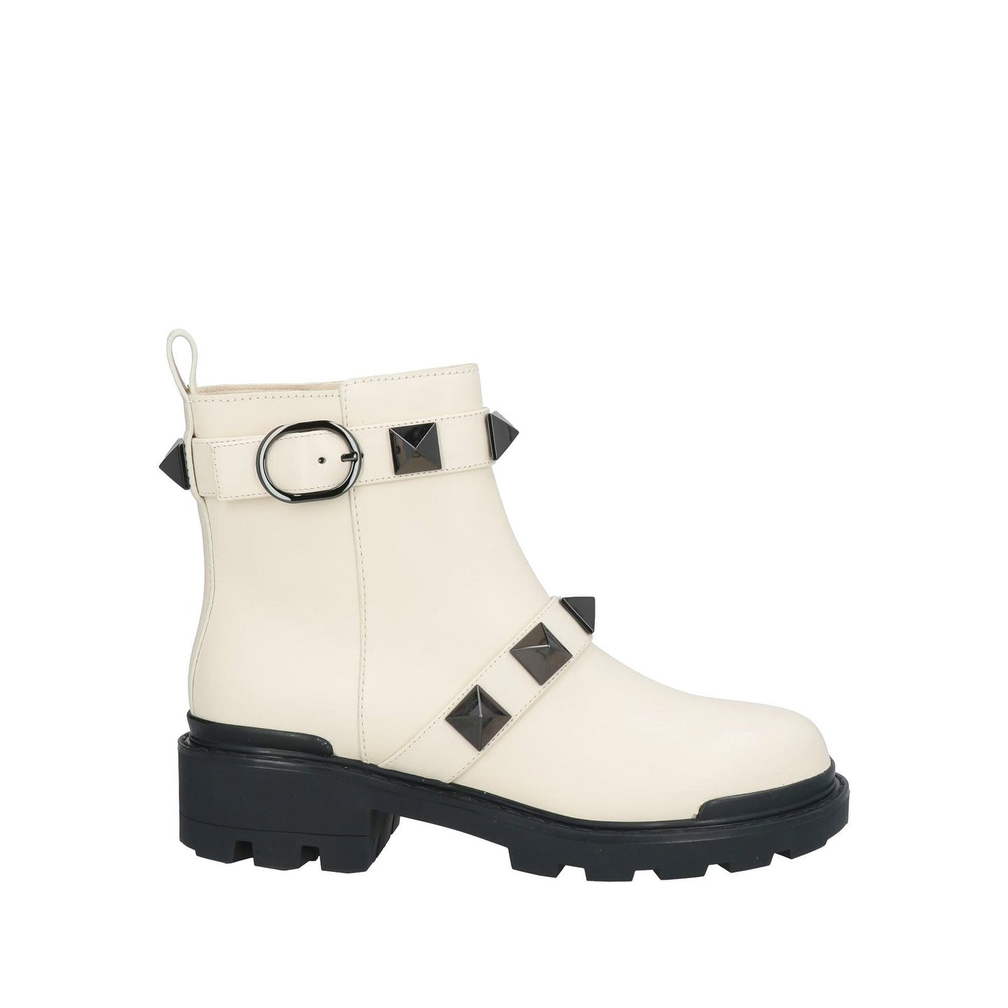 Valentino Garavani Roman Stud Ankle Boots in Calfskin Ivory Black 36