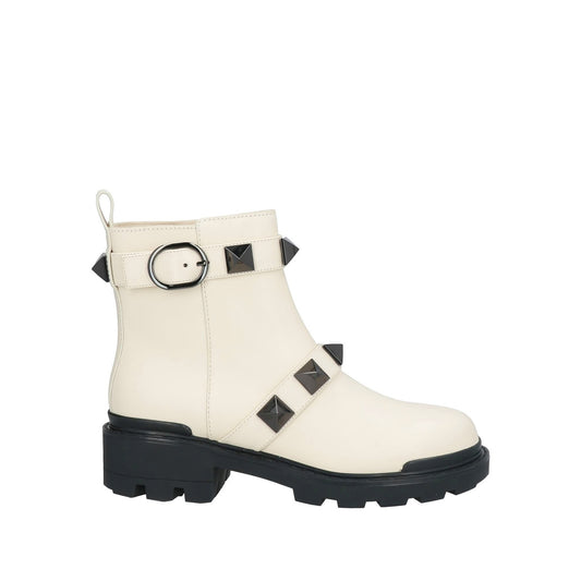 Valentino Garavani Roman Stud Ankle Boots in Calfskin Ivory Black 36
