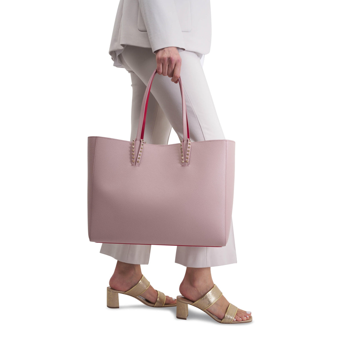 Christian Louboutin Cabata Large Calf leather spikes Tote Bag Pink Nude