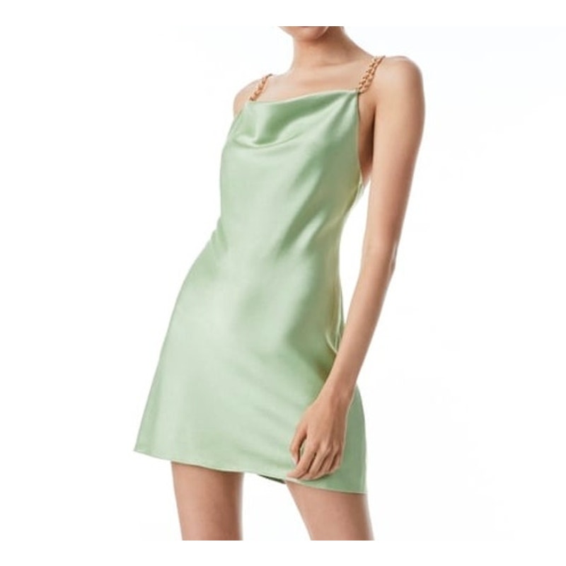 Alice + Olivia Harmony Chain Drapey Mini Slip Dress Seafoam Gold