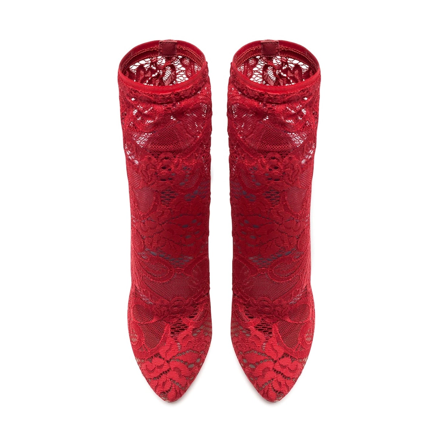 Dolce & Gabbana Stretch Lace Sock Ankle Boots Booties Red
