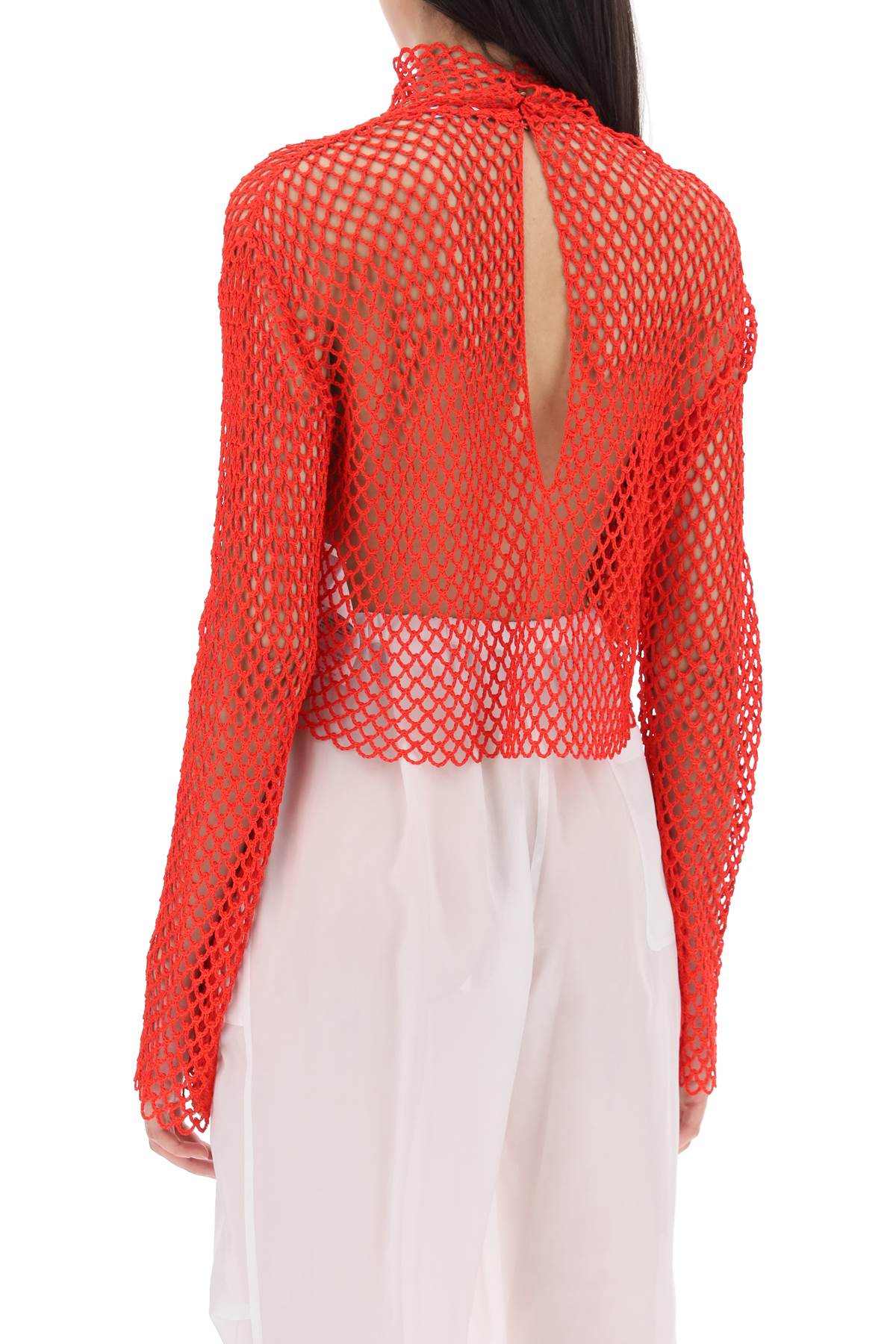 Ferragamo Stand Collar Top In Fishnet Knit