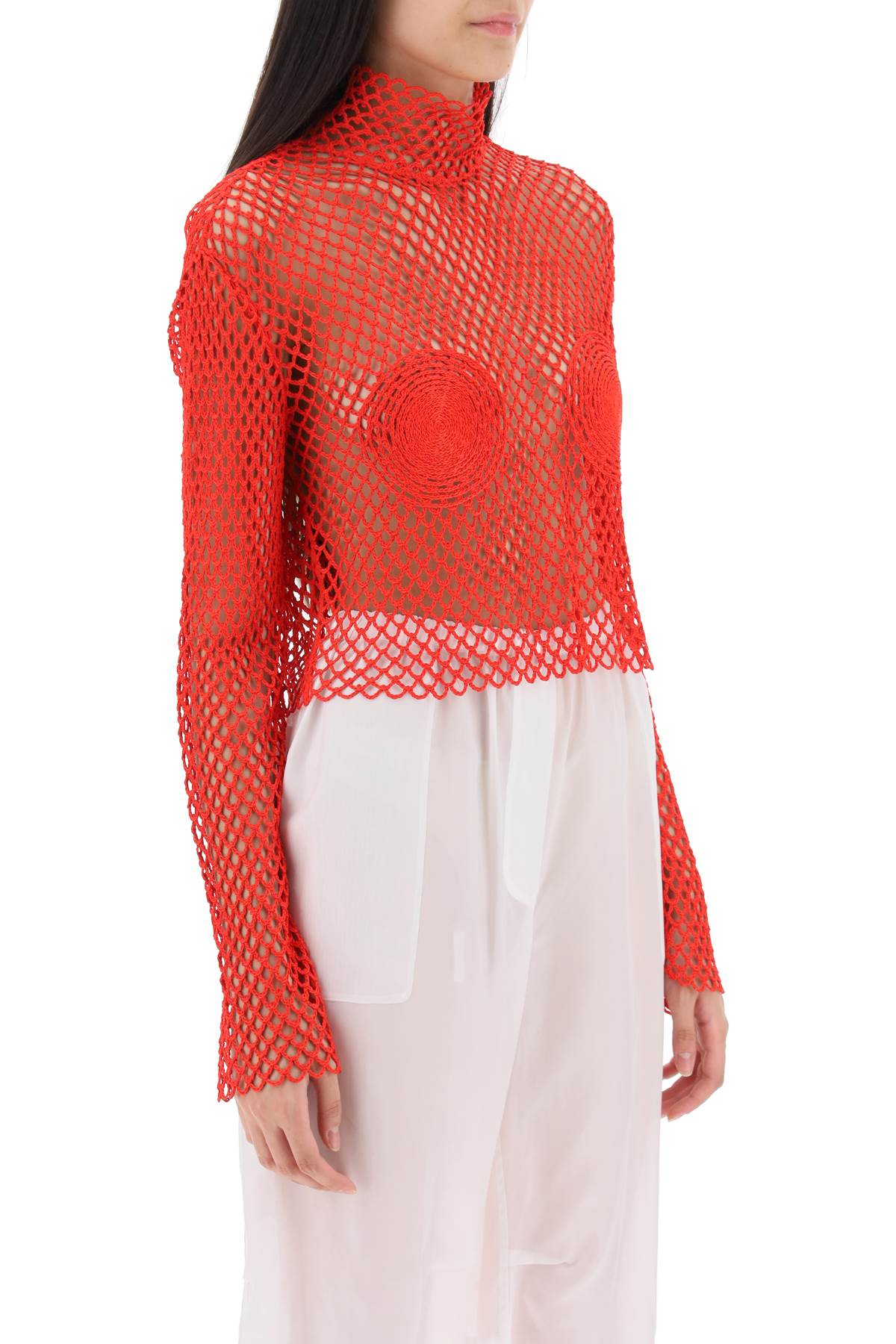 Ferragamo Stand Collar Top In Fishnet Knit