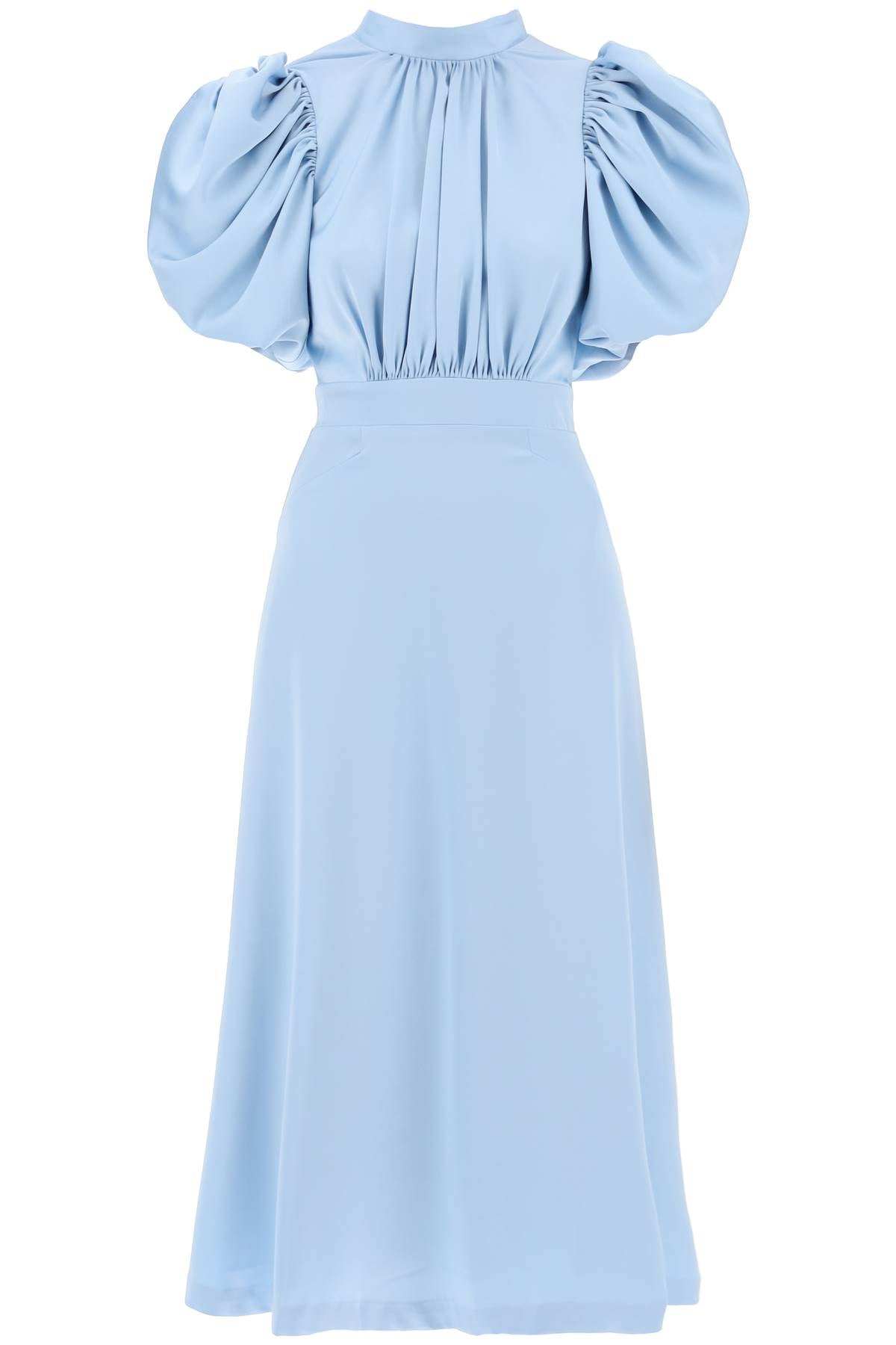 Rotate Midi Satin Dress With Balloon Sleeves