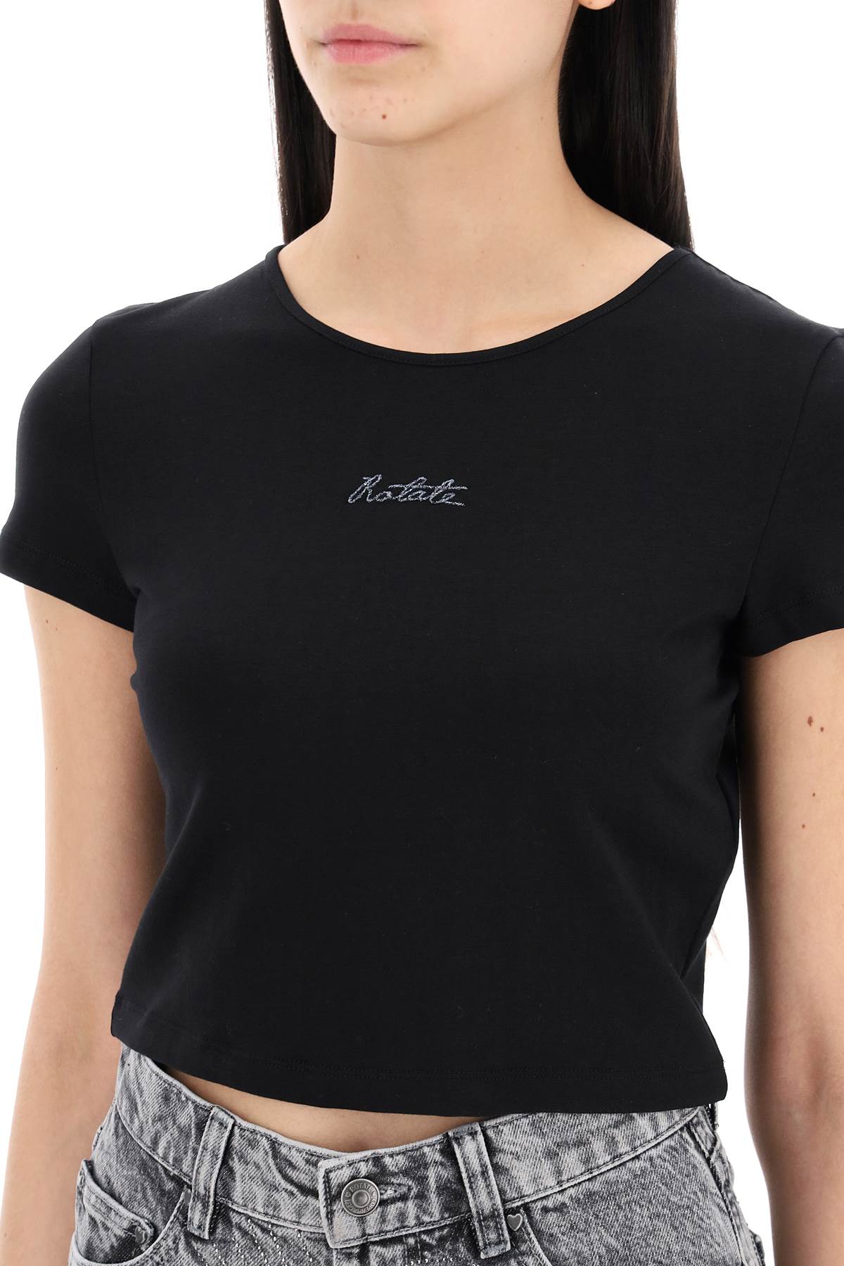 Rotate Cropped T-Shirt With Embroidered Lurex Logo