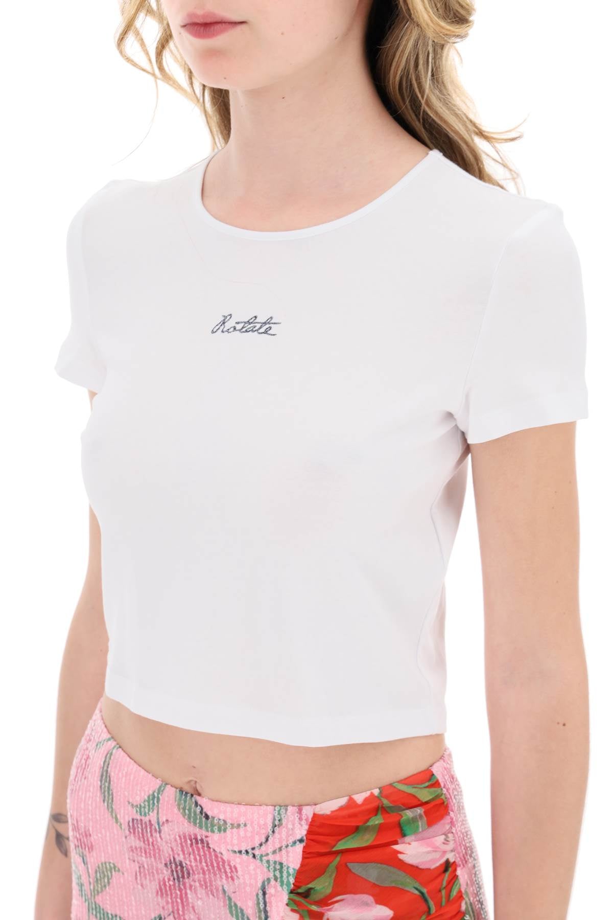 Rotate Cropped T-Shirt With Embroidered Lurex Logo