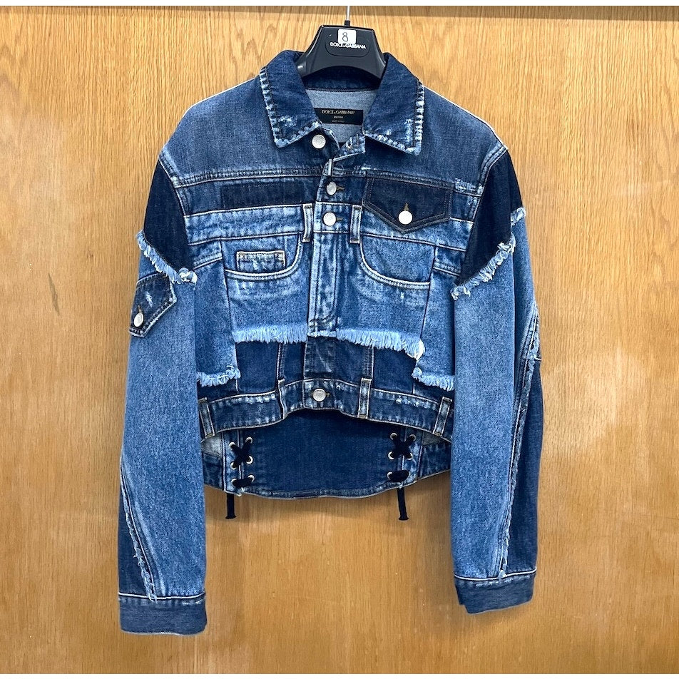 NWT Dolce & Gabbana Cropped Blue Denim Patchwork Jean Jacket IT 40 S