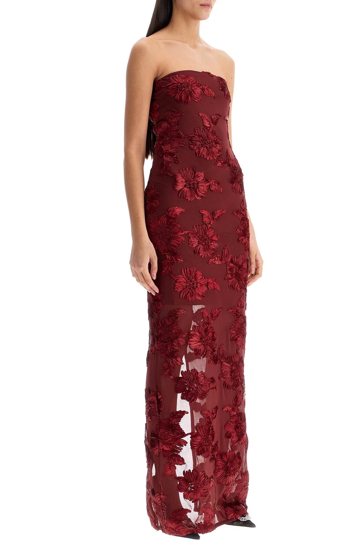 Rotate Long Mesh Dress With Embroidered Flowers.