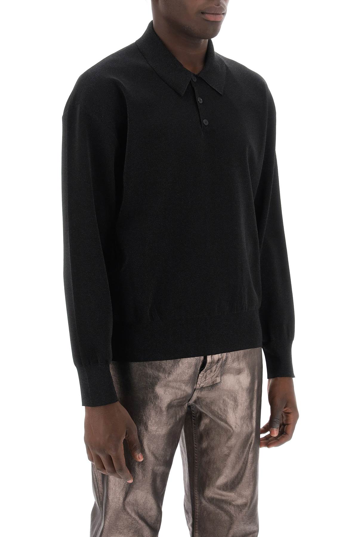 Ferragamo Long Sleeve Lurex Polo Shirt