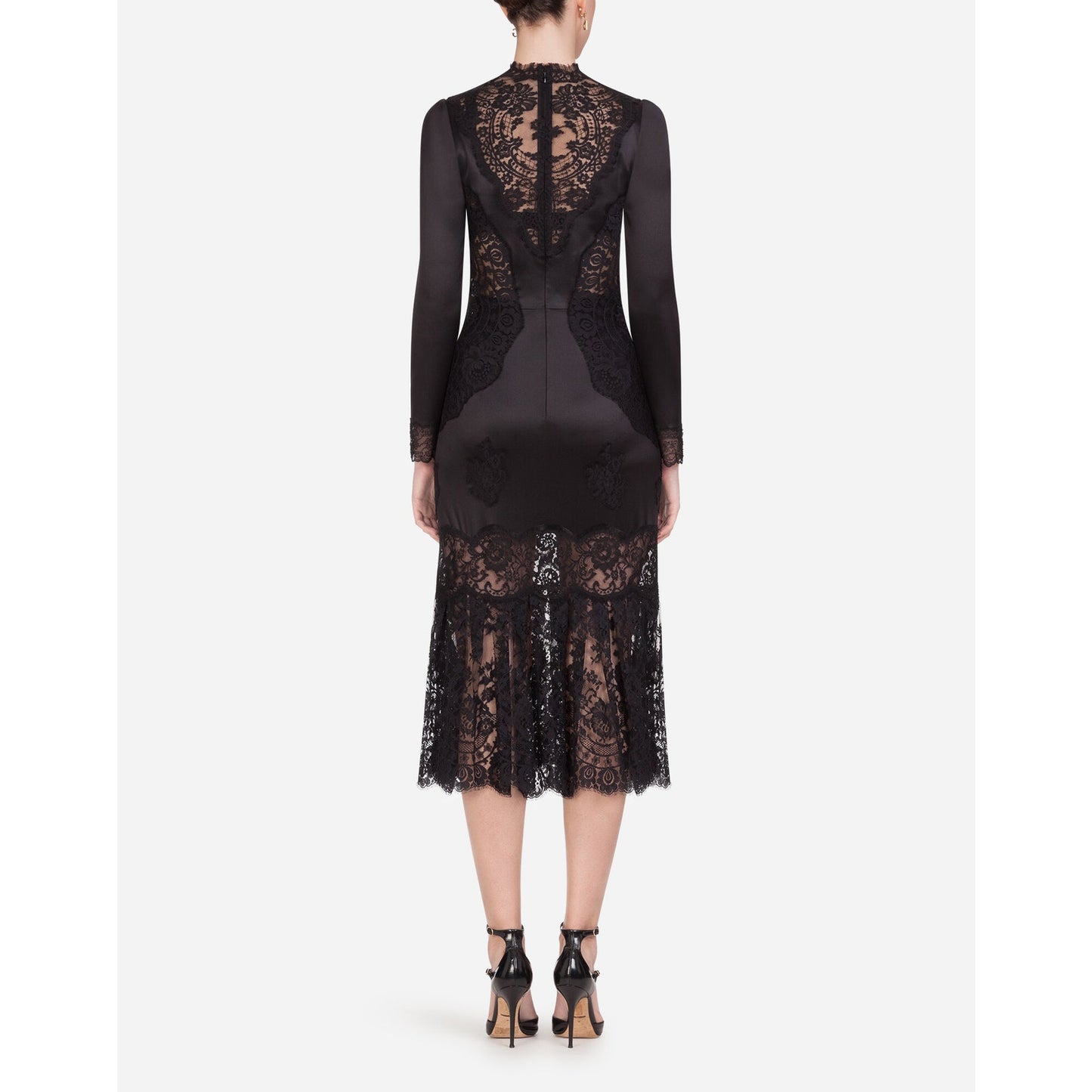 NWT Dolce & Gabbana Chantilly Lace Silk Satin Midi Dress Black IT 40 US S