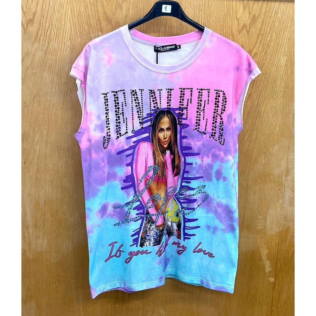 NWT Dolce & Gabbana Jennifer Jlo Crystal embellished tie-dye T-shirt IT 36 XXS
