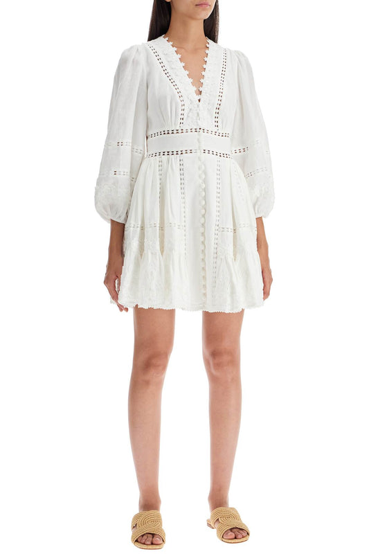 Zimmermann Short Dress With Cutwork Embroidery Details