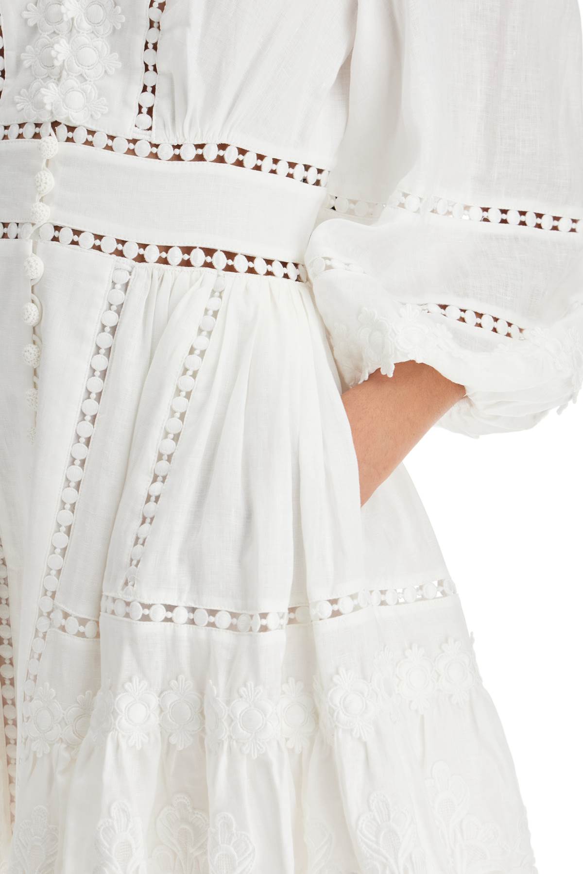 Zimmermann Short Dress With Cutwork Embroidery Details