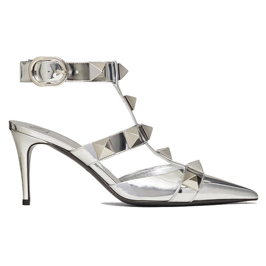 NIB Valentino Garavani Gold Roman Stud Ankle Strap Leather Pumps 36.5