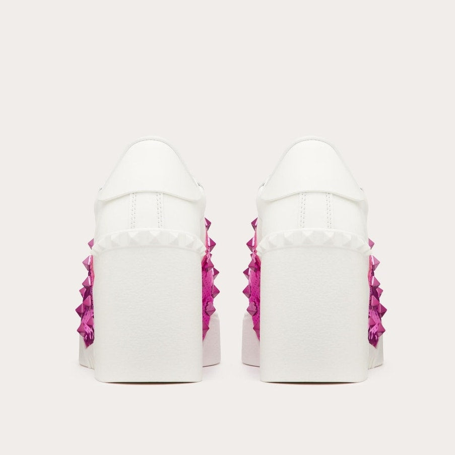Valentino Garavani White Open Disco Platform Wedge Sequin Sneaker