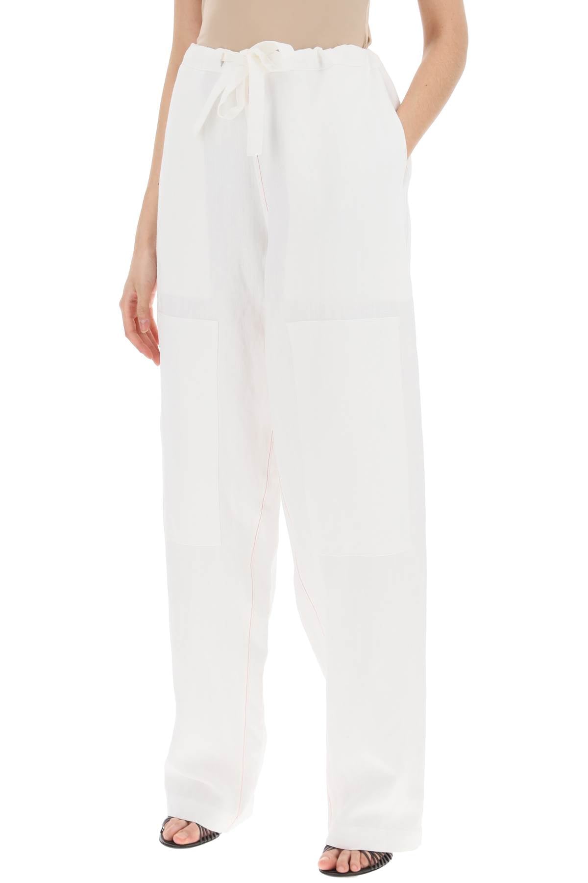 Ferragamo Work  Linen Blend Pants With Patchwork