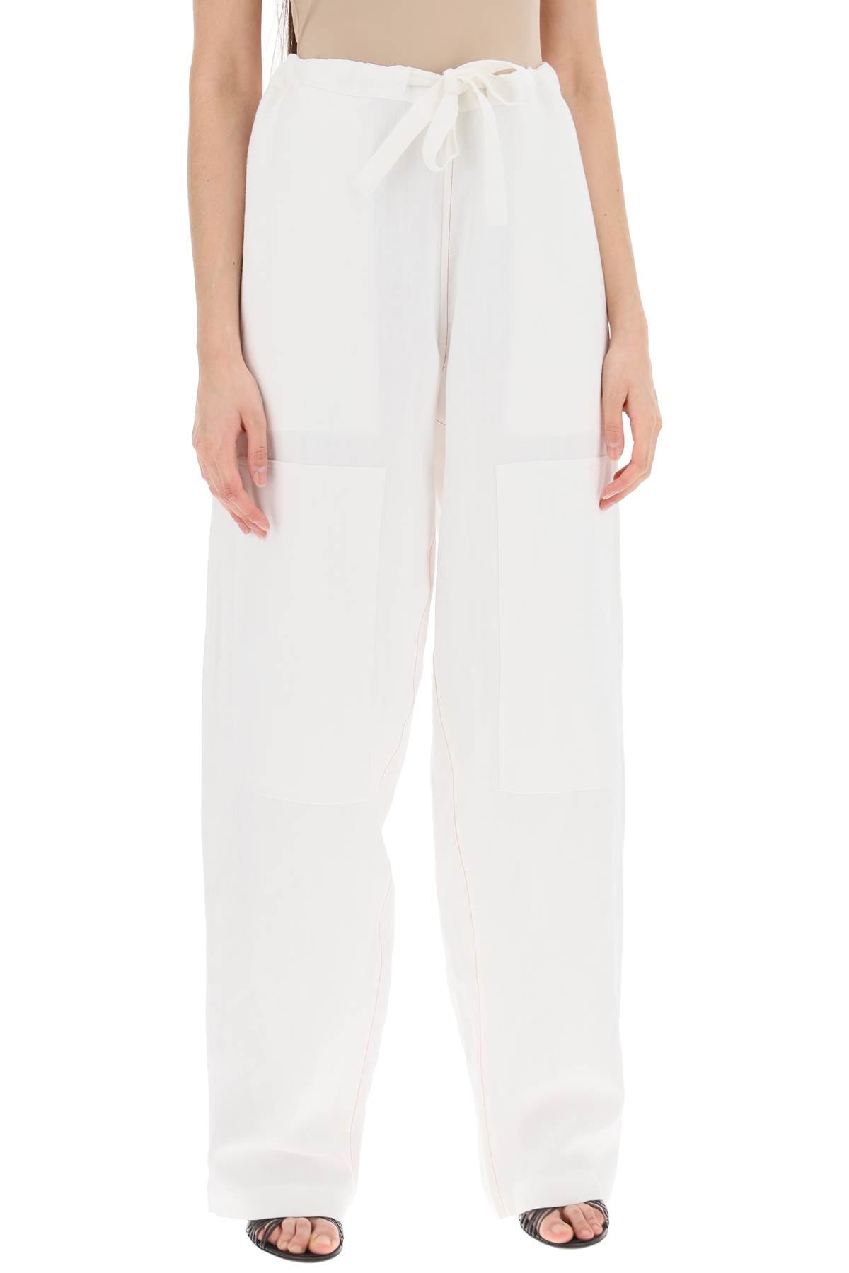 Ferragamo Work  Linen Blend Pants With Patchwork