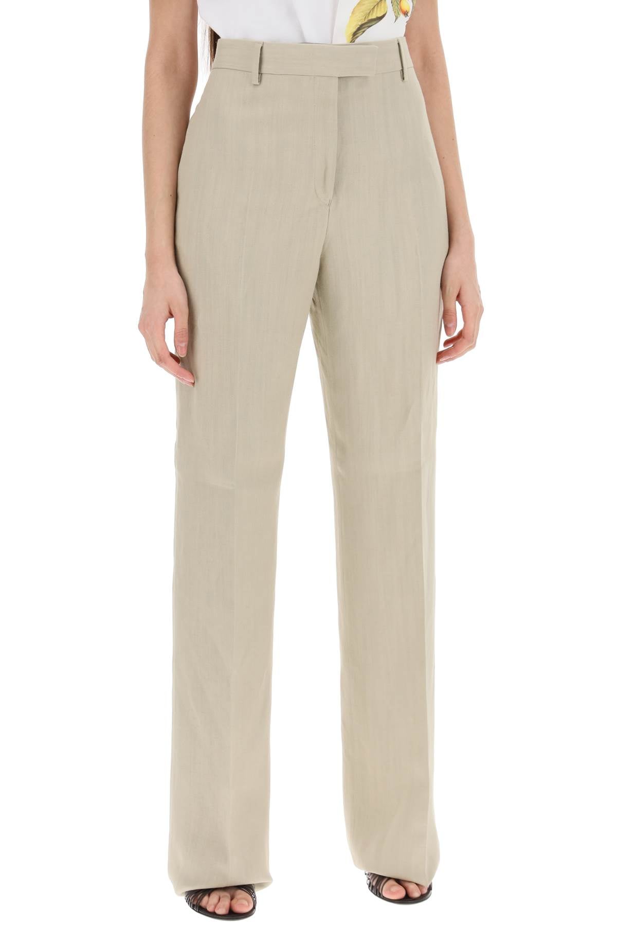 Ferragamo Tailored Straight Leg Linen Blend Trousers