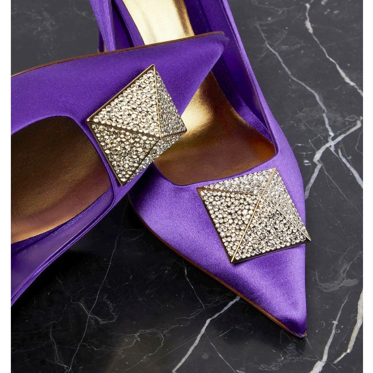 Valentino Garavani Purple Crystal One Stud Pointed-toe Satin Pumps 39.5